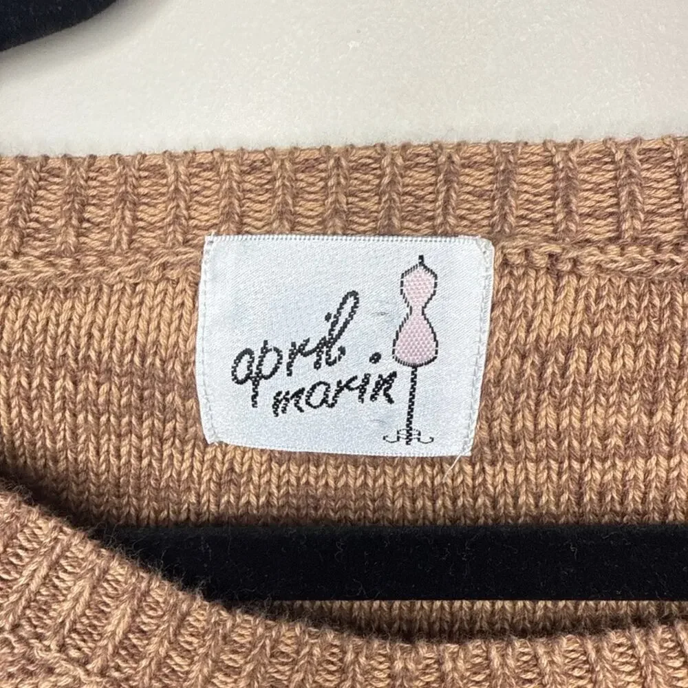 April Marin Westport‎ Ruffle Cotton Sweater Pullover Poncho One Size Brown EUC
